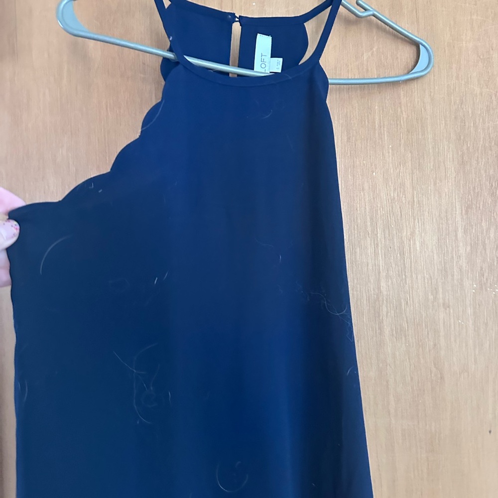 LOFT Navy Scalloped tank